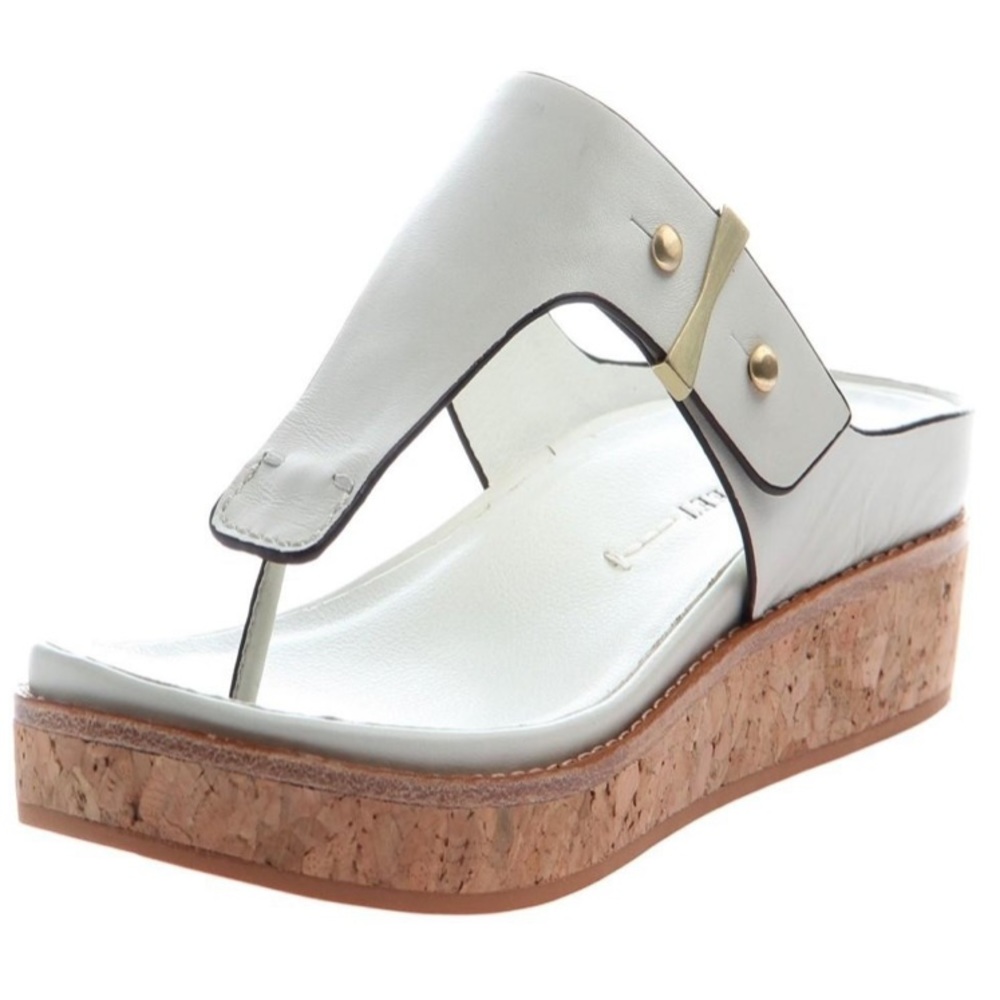 Naked Feet White Leather Hadid Sport Sandal Thong Flip Flop Sz 7 Cork Wedge
